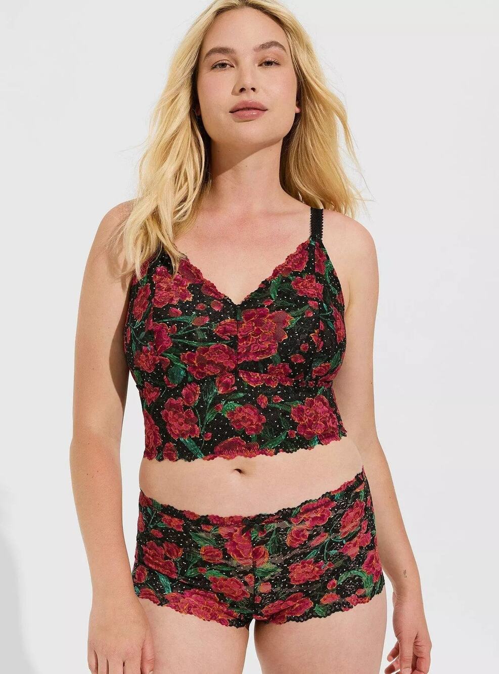Torrid Black Pink Floral Sheer Unlined Lace Scalloped Hem Sexy Bralette 3X